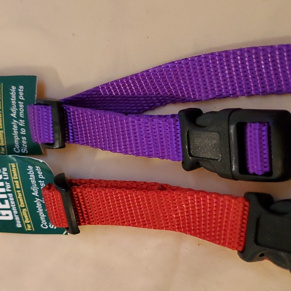 Dog collars set of 2 adjustable 10 to 16 in red and purple